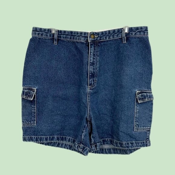 blue denim vintage 90s cargo jean shorts preppy grunge elevated basic jorts - Picture 1 of 8